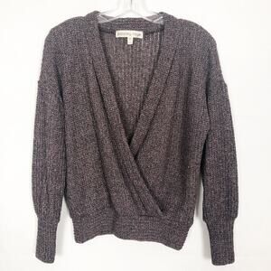 Paisley Raye Puff Sleeve Cross Over Womens Sweater XS Chic Preppy Office Career